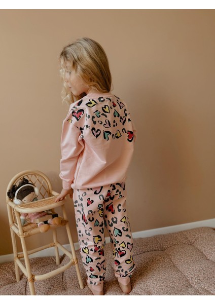 Pembe Leopar Baskılı 2 Iplikli Kız Çocuk Alt Üst Sweatshirt Takım fiyatları