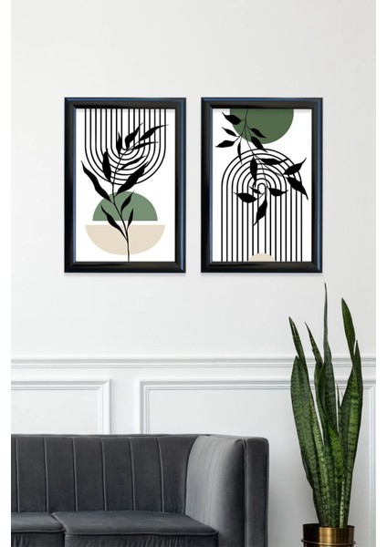 "doğanın Zarafeti - Ikili Minimalist Çerçeveli Cam Tablo Set