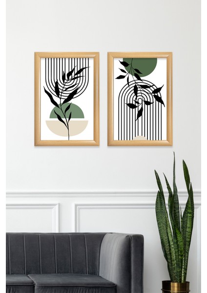 "doğanın Zarafeti - Ikili Minimalist Çerçeveli Cam Tablo Set
