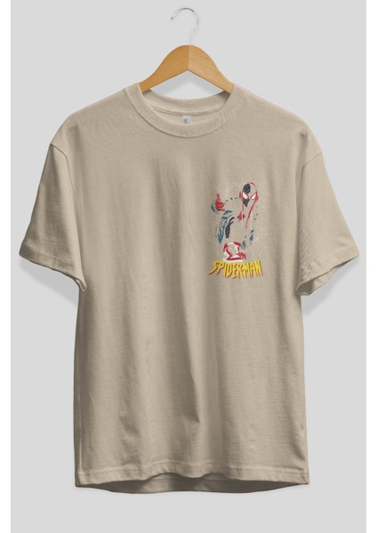 Spiderman (25) Ön Sol Baskılı Oversize T-Shirt Erkek Kadın Unisex Pamuk Bisiklet Yaka Tişort fiyatları