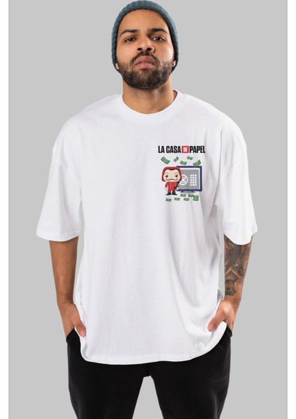 La Casa De Papel (4) Ön Sol Baskılı Oversize T-Shirt Erkek Kadın Unisex Pamuk Bisiklet Yaka Tişort