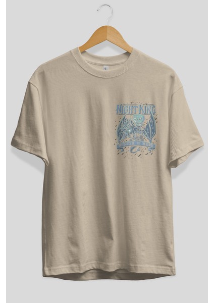 Game Of Thrones Gece Kralı Ön Sol Baskılı Oversize T-Shirt Erkek Kadın Unisex Pamuk Bisiklet Yaka Tişort