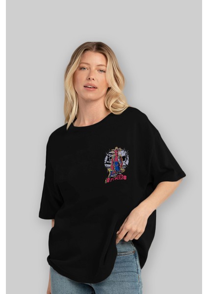 Spiderman Rock Ön Sol Baskılı Oversize T-Shirt Erkek Kadın Unisex Pamuk Bisiklet Yaka Tişort