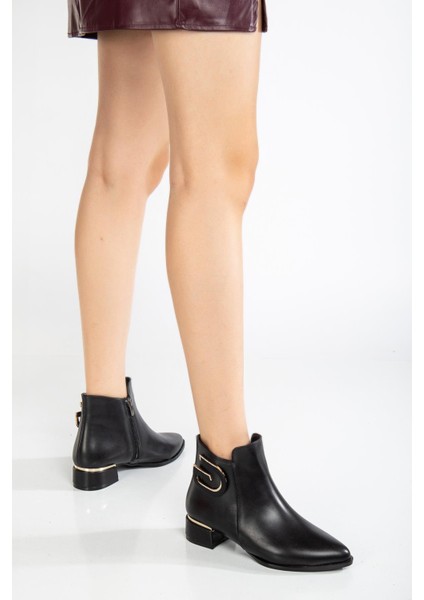 Kadın Kısa Topuklu Bot Siyah Taşlı Tokalı Bağsız fiyatları