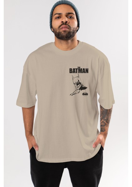 Batman (18) Ön Sol Baskılı Oversize T-Shirt Erkek Kadın Unisex Pamuk Bisiklet Yaka Tişort