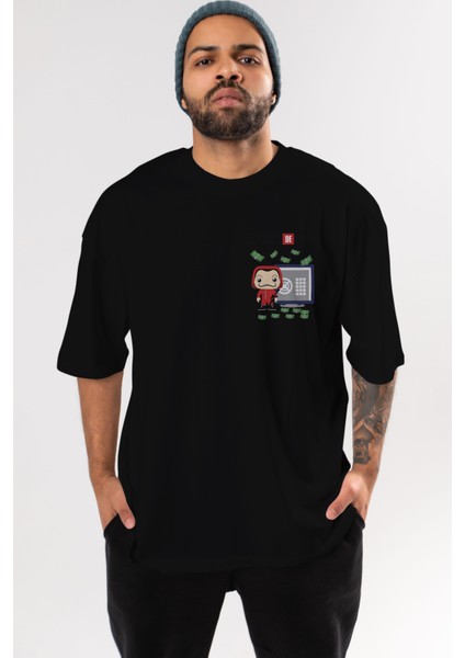La Casa De Papel (4) Ön Sol Baskılı Oversize T-Shirt Erkek Kadın Unisex Pamuk Bisiklet Yaka Tişort