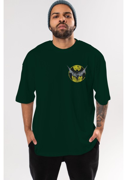 Batman 5 Ön Sol Baskılı Oversize T-Shirt Erkek Kadın Unisex Pamuk Bisiklet Yaka Tişort