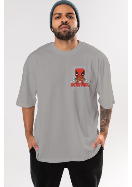 Deadpool (17) Ön Sol Baskılı Oversize T-Shirt Erkek Kadın Unisex Pamuk Bisiklet Yaka Tişort