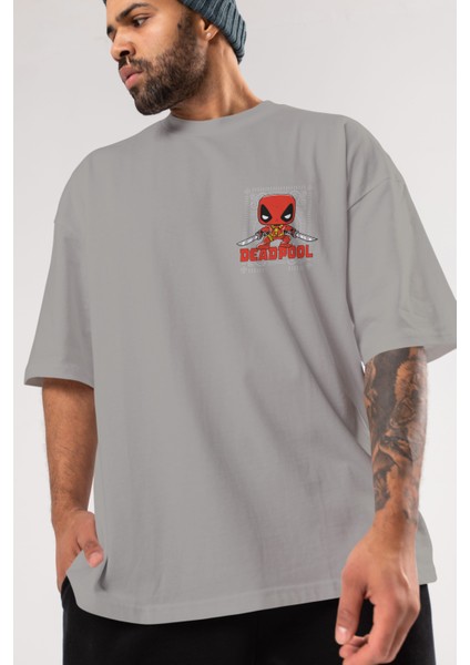 Deadpool (17) Ön Sol Baskılı Oversize T-Shirt Erkek Kadın Unisex Pamuk Bisiklet Yaka Tişort modelleri