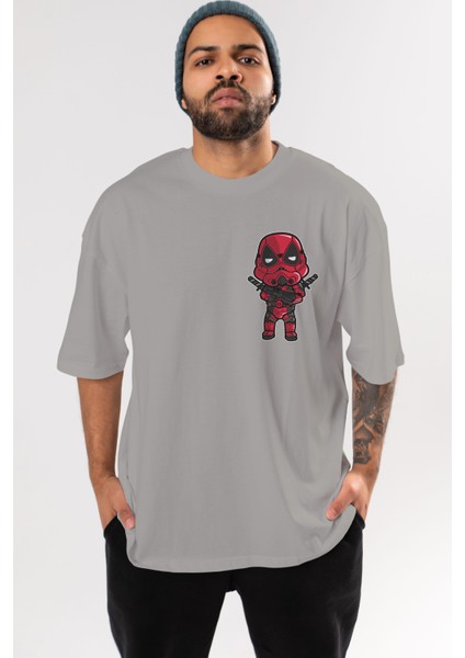 Deadpool (22) Ön Sol Baskılı Oversize T-Shirt Erkek Kadın Unisex Pamuk Bisiklet Yaka Tişort