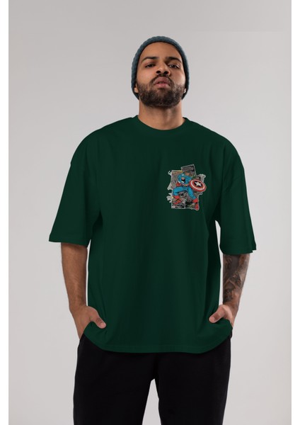 Captain America (2) Ön Sol Baskılı Oversize T-Shirt Erkek Kadın Unisex Pamuk Bisiklet Yaka Tişort indirimleri
