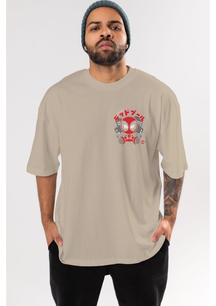 Deadpool (15) Ön Sol Baskılı Oversize T-Shirt Erkek Kadın Unisex Pamuk Bisiklet Yaka Tişort