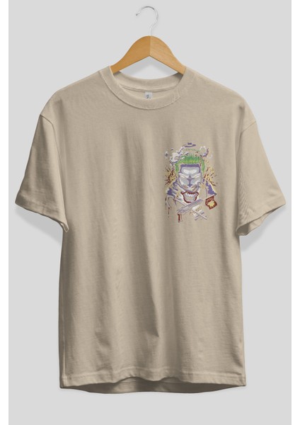 Joker Ön Sol Baskılı Oversize T-Shirt Erkek Kadın Unisex Pamuk Bisiklet Yaka Tişort fiyatları