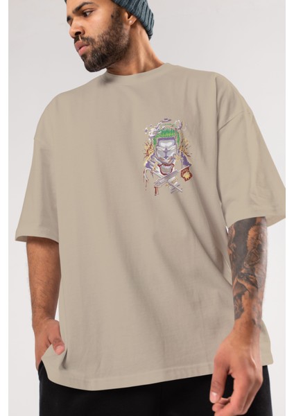Joker Ön Sol Baskılı Oversize T-Shirt Erkek Kadın Unisex Pamuk Bisiklet Yaka Tişort modelleri