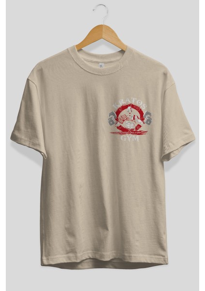 Kratos Gym Ön Sol Baskılı Oversize T-Shirt Erkek Kadın Unisex Pamuk Bisiklet Yaka Tişort fiyatları