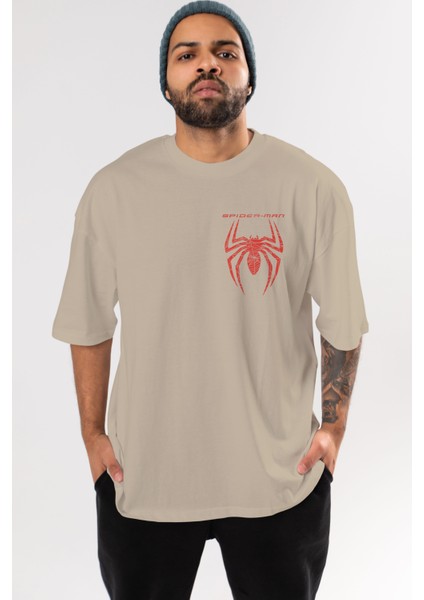 Spiderman (11) Ön Sol Baskılı Oversize T-Shirt Erkek Kadın Unisex Pamuk Bisiklet Yaka Tişort