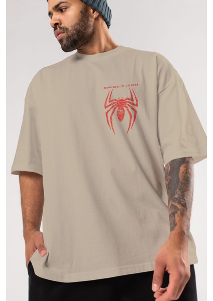 Spiderman (11) Ön Sol Baskılı Oversize T-Shirt Erkek Kadın Unisex Pamuk Bisiklet Yaka Tişort