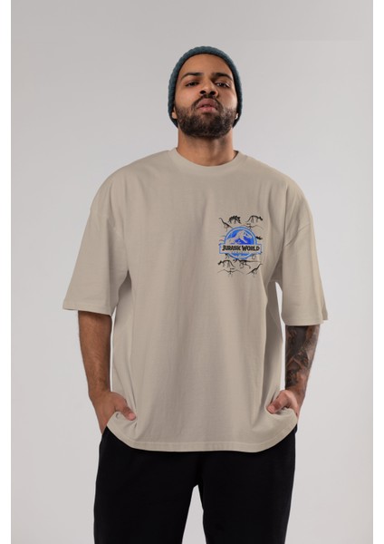 Jurassic Park (5) Ön Sol Baskılı Oversize T-Shirt Erkek Kadın Unisex Pamuk Bisiklet Yaka Tişort indirimleri