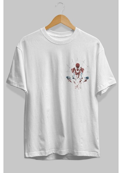 Spiderman (15) Ön Sol Baskılı Oversize T-Shirt Erkek Kadın Unisex Pamuk Bisiklet Yaka Tişort fiyatları