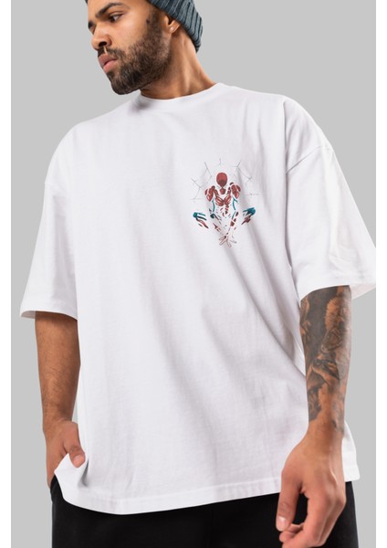 Spiderman (15) Ön Sol Baskılı Oversize T-Shirt Erkek Kadın Unisex Pamuk Bisiklet Yaka Tişort modelleri