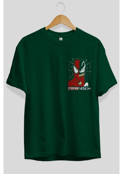 Spiderman Venom Ön Sol Baskılı Oversize T-Shirt Erkek Kadın Unisex Pamuk Bisiklet Yaka Tişort fiyatları
