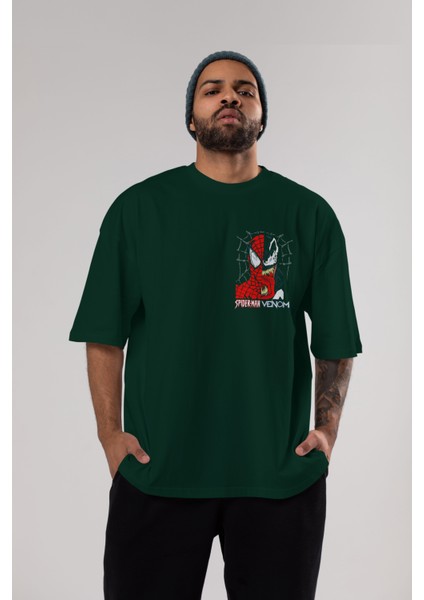 Spiderman Venom Ön Sol Baskılı Oversize T-Shirt Erkek Kadın Unisex Pamuk Bisiklet Yaka Tişort indirimleri