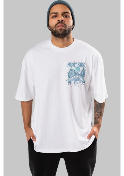 Game Of Thrones Gece Kralı Ön Sol Baskılı Oversize T-Shirt Erkek Kadın Unisex Pamuk Bisiklet Yaka Tişort