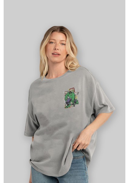 Hulk Ön Sol Baskılı Oversize T-Shirt Erkek Kadın Unisex Pamuk Bisiklet Yaka Tişort fırsatları