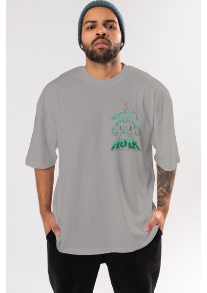Hulk (11) Ön Sol Baskılı Oversize T-Shirt Erkek Kadın Unisex Pamuk Bisiklet Yaka Tişort