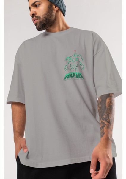 Hulk (11) Ön Sol Baskılı Oversize T-Shirt Erkek Kadın Unisex Pamuk Bisiklet Yaka Tişort modelleri