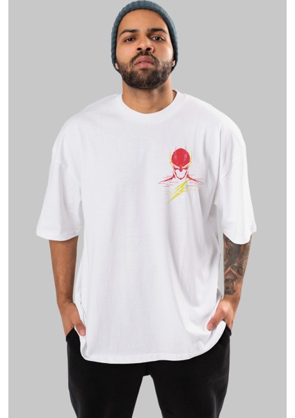Flash Avengers (2) Ön Sol Baskılı Oversize T-Shirt Erkek Kadın Unisex Pamuk Bisiklet Yaka Tişort