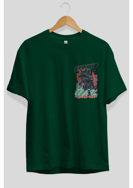 Godzilla Ön Sol Baskılı Oversize T-Shirt Erkek Kadın Unisex Pamuk Bisiklet Yaka Tişort fiyatları