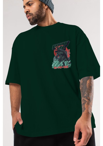 Godzilla Ön Sol Baskılı Oversize T-Shirt Erkek Kadın Unisex Pamuk Bisiklet Yaka Tişort modelleri