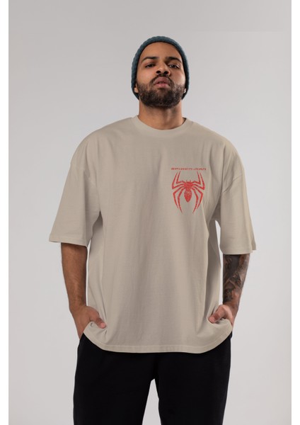 Spiderman (11) Ön Sol Baskılı Oversize T-Shirt Erkek Kadın Unisex Pamuk Bisiklet Yaka Tişort