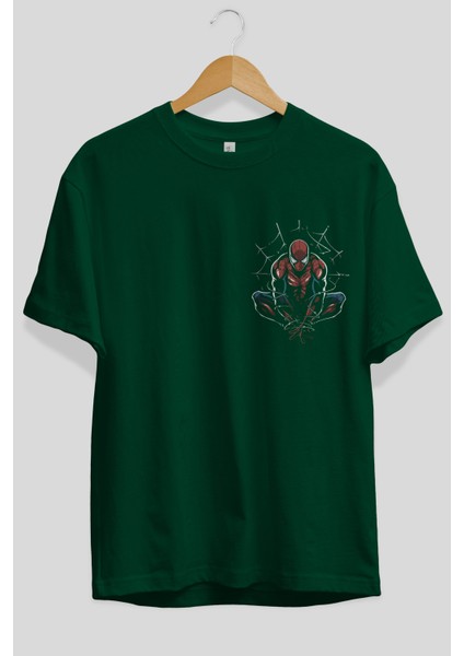 Spiderman (15) Ön Sol Baskılı Oversize T-Shirt Erkek Kadın Unisex Pamuk Bisiklet Yaka Tişort fiyatları