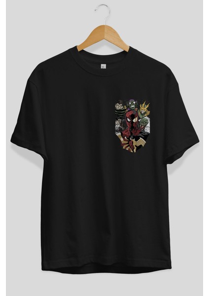 Spiderman (31) Ön Sol Baskılı Oversize T-Shirt Erkek Kadın Unisex Pamuk Bisiklet Yaka Tişort fiyatları