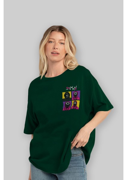 Squid Game (1) Ön Sol Baskılı Oversize T-Shirt Erkek Kadın Unisex Pamuk Bisiklet Yaka Tişort fırsatları