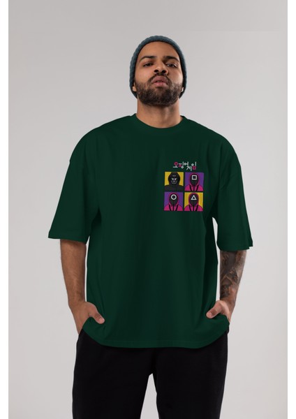 Squid Game (1) Ön Sol Baskılı Oversize T-Shirt Erkek Kadın Unisex Pamuk Bisiklet Yaka Tişort indirimleri