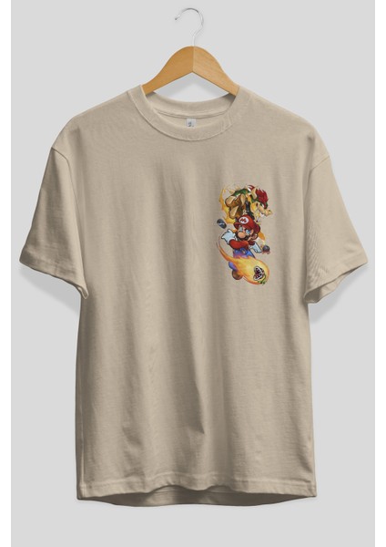 Super Mario 1 Ön Sol Baskılı Oversize T-Shirt Erkek Kadın Unisex Pamuk Bisiklet Yaka Tişort fiyatları