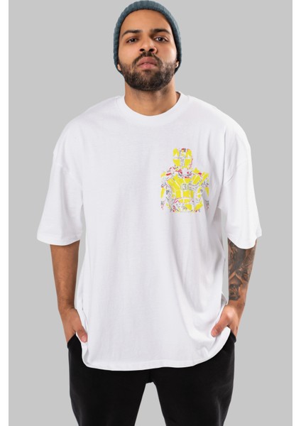 Iron Man (5) Ön Sol Baskılı Oversize T-Shirt Erkek Kadın Unisex Pamuk Bisiklet Yaka Tişort