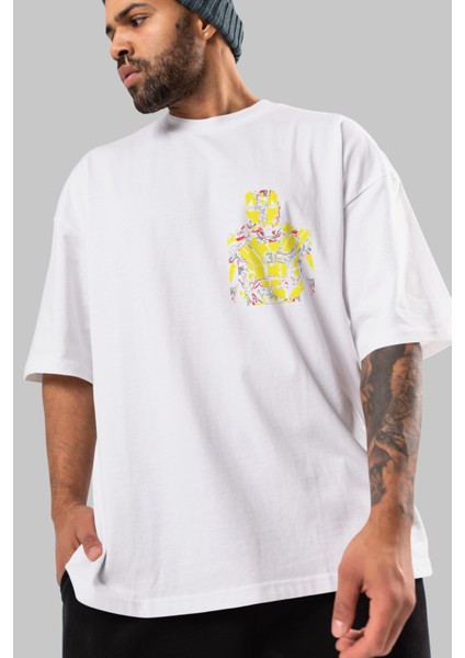 Iron Man (5) Ön Sol Baskılı Oversize T-Shirt Erkek Kadın Unisex Pamuk Bisiklet Yaka Tişort