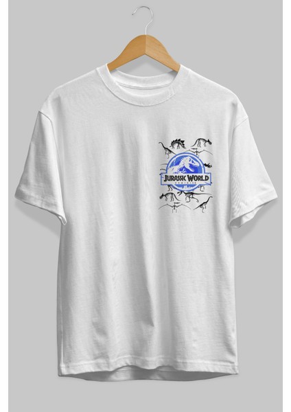 Jurassic Park (5) Ön Sol Baskılı Oversize T-Shirt Erkek Kadın Unisex Pamuk Bisiklet Yaka Tişort fiyatları