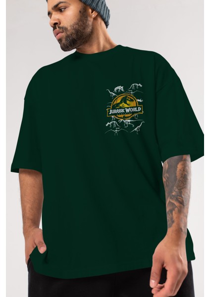 Jurassic Park (5) Ön Sol Baskılı Oversize T-Shirt Erkek Kadın Unisex Pamuk Bisiklet Yaka Tişort modelleri