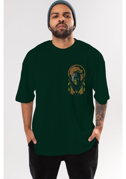 Mortal Kombat Ön Sol Baskılı Oversize T-Shirt Erkek Kadın Unisex Pamuk Bisiklet Yaka Tişort