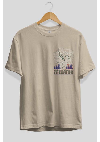 Predator Ön Sol Baskılı Oversize T-Shirt Erkek Kadın Unisex Pamuk Bisiklet Yaka Tişort fiyatları