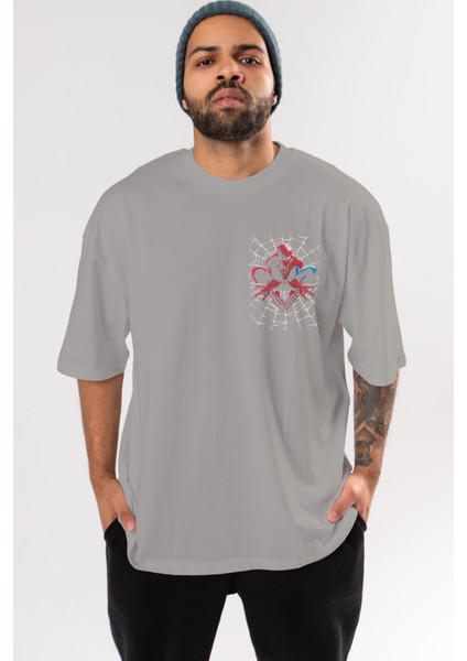 Spiderman (27) Ön Sol Baskılı Oversize T-Shirt Erkek Kadın Unisex Pamuk Bisiklet Yaka Tişort