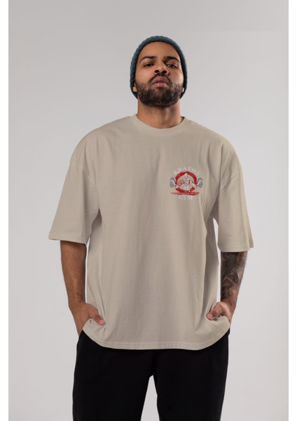 Kratos Gym Ön Sol Baskılı Oversize T-Shirt Erkek Kadın Unisex Pamuk Bisiklet Yaka Tişort indirimleri