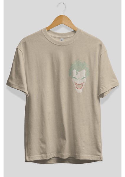 Joker (1) Ön Sol Baskılı Oversize T-Shirt Erkek Kadın Unisex Pamuk Bisiklet Yaka Tişort fiyatları