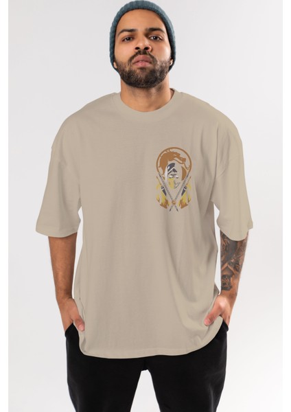 Mortal Kombat Ön Sol Baskılı Oversize T-Shirt Erkek Kadın Unisex Pamuk Bisiklet Yaka Tişort