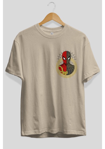 Spiderman (28) Ön Sol Baskılı Oversize T-Shirt Erkek Kadın Unisex Pamuk Bisiklet Yaka Tişort fiyatları